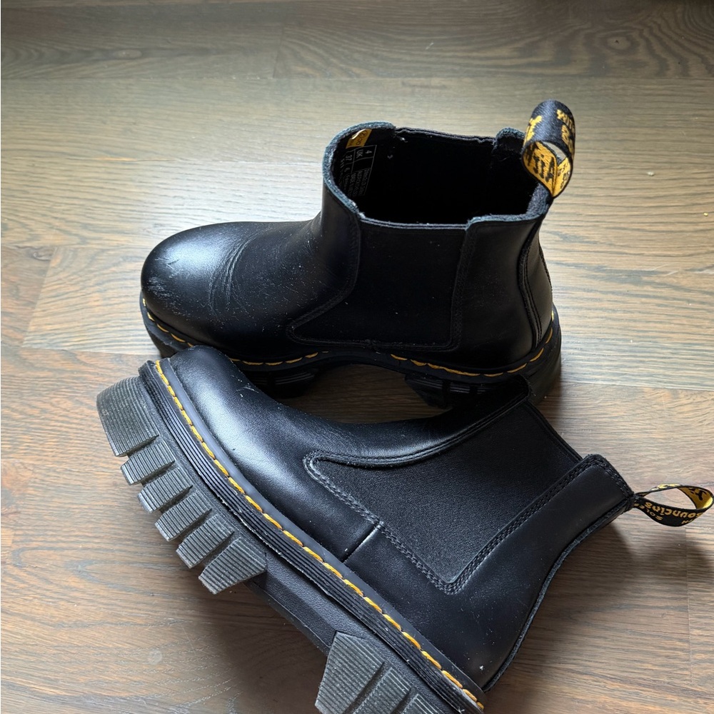 Dr. Martens Black Chelsea Platform Boots with Yellow Stitching - Picture 2 of 5